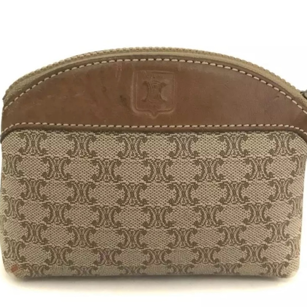 CELINE vintage Macadam Leather Cosmetic Pouch.